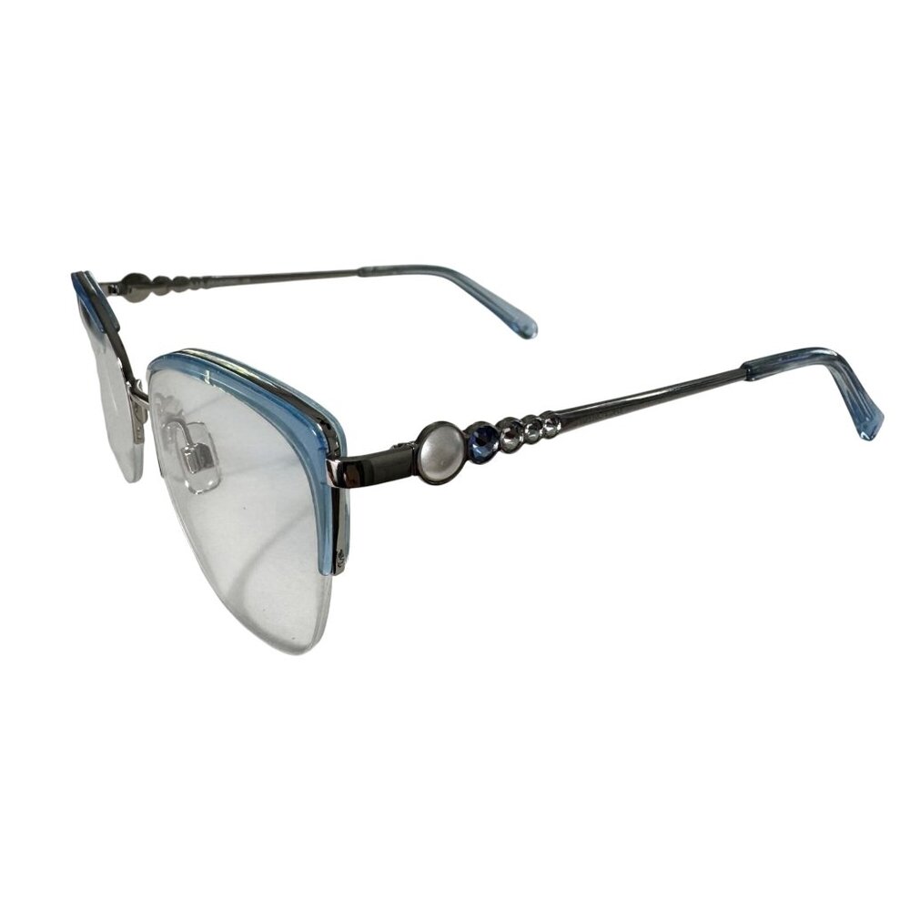 Swarovski SK5307 Eyeglass Frame Only 55-17-140 Blue Metal Semi-Rimless Gemstones - Picture 2 of 14